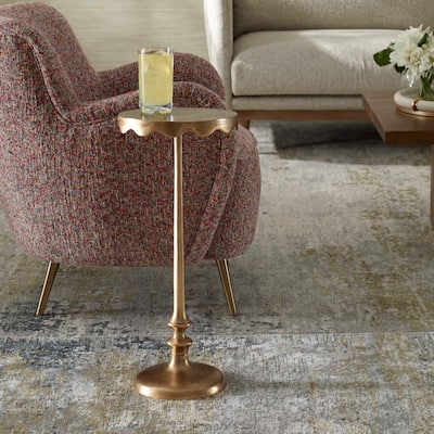 Copper Grove Brass Antique Aluminum Scalloped Round Accent Table