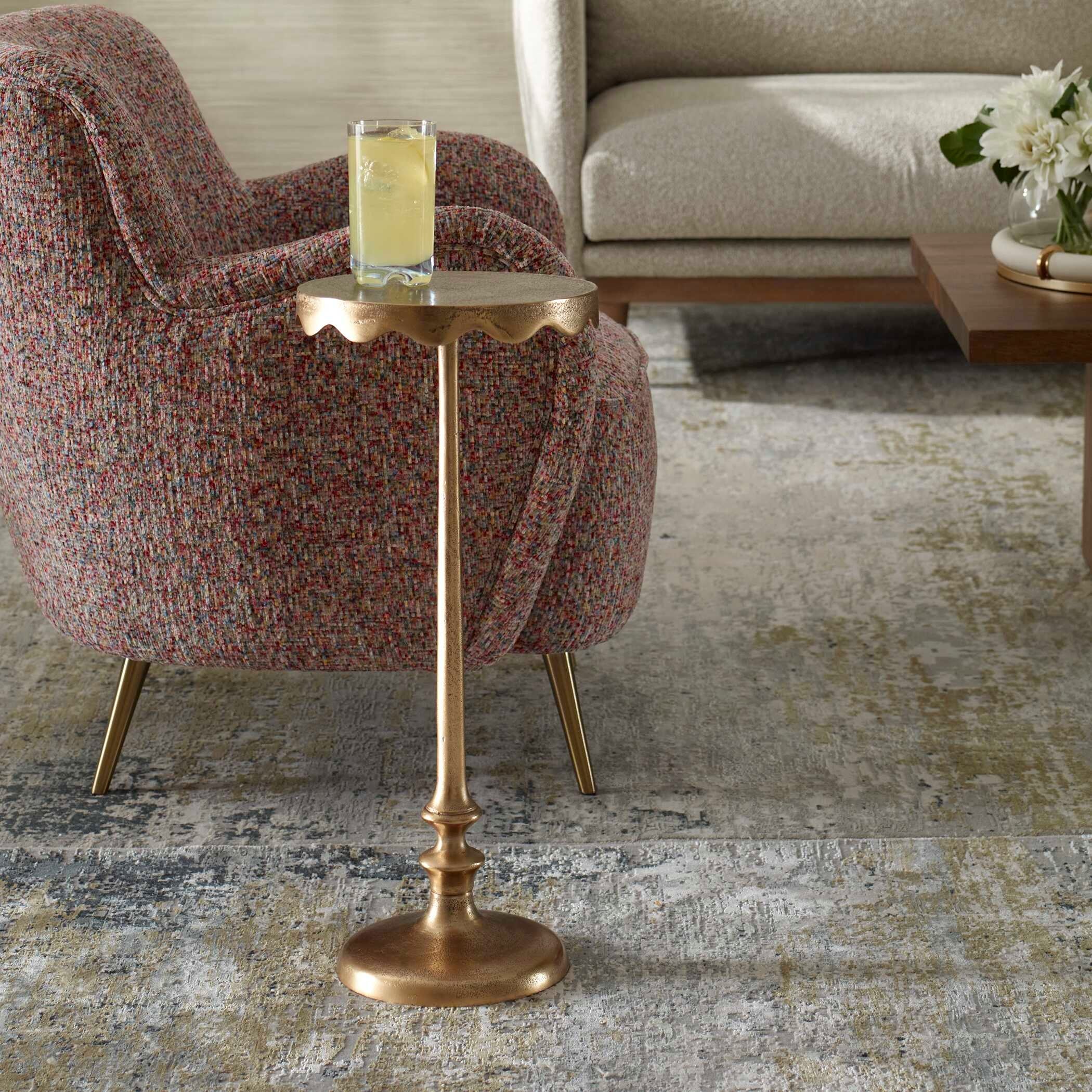 Copper Grove Brass Antique Aluminum Scalloped Round Accent Table