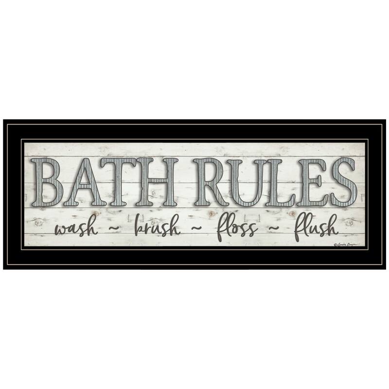 TrendyDecor4U Farmhouse "Bath Rules" Framed Print Wall Art by Susie Boyer - White