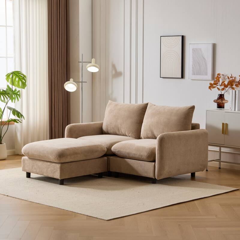 Christopher Knight Home - Lyn Modern 2-Seater Modular Upholstery Sectional Loveseat Sofa with Ottoman - Nomad