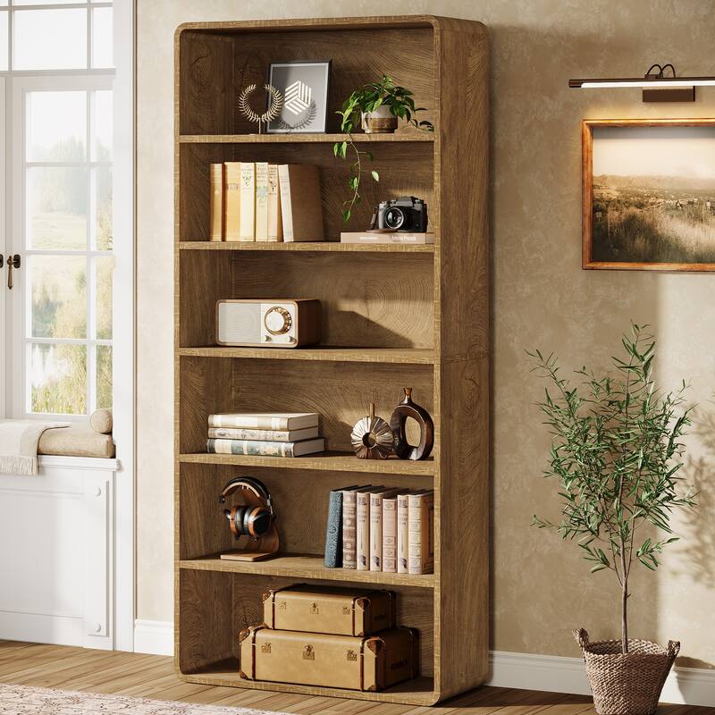 71-Inch Tall Bookcase, 6-Tier Wooden Bookshelf, Freestanding Bookcase