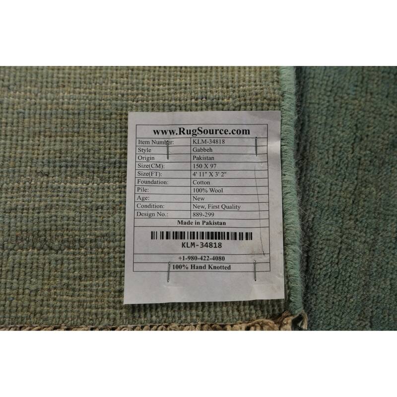 Green & Blue Modern Gabbeh Oriental Rug Handmade Wool Carpet - 3'2" x 4'11"