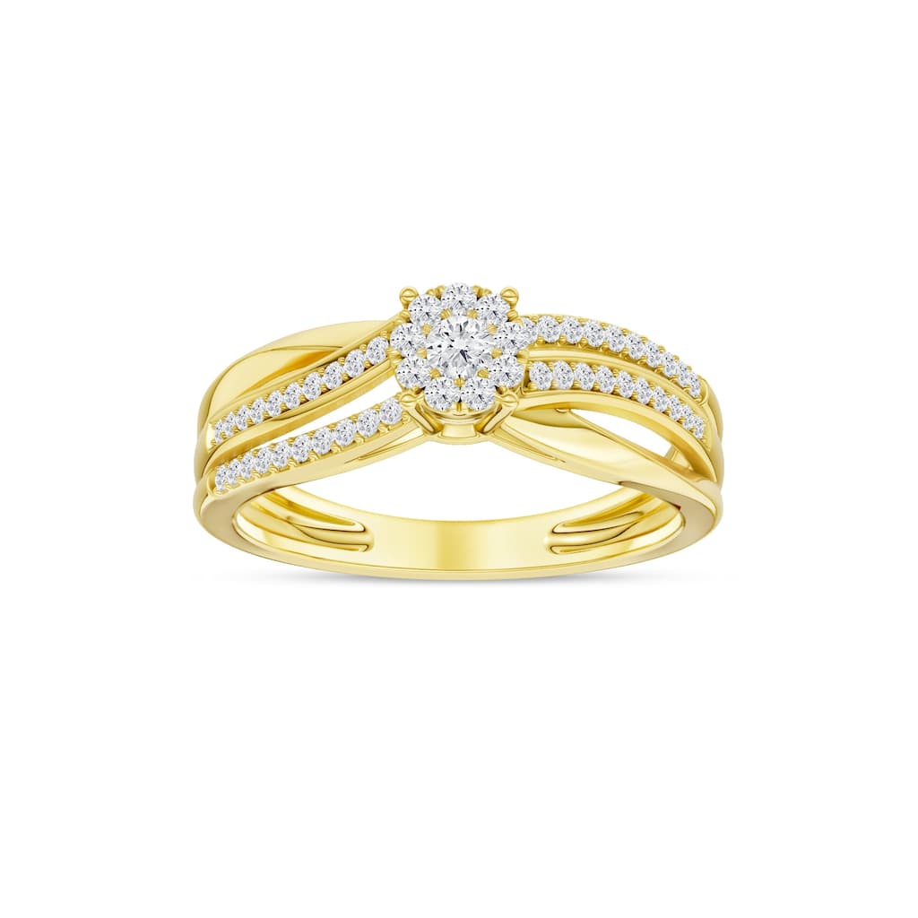 1/5ct TDW Diamond Cluster Engagement Ring in 10K Yellow Gold for Women