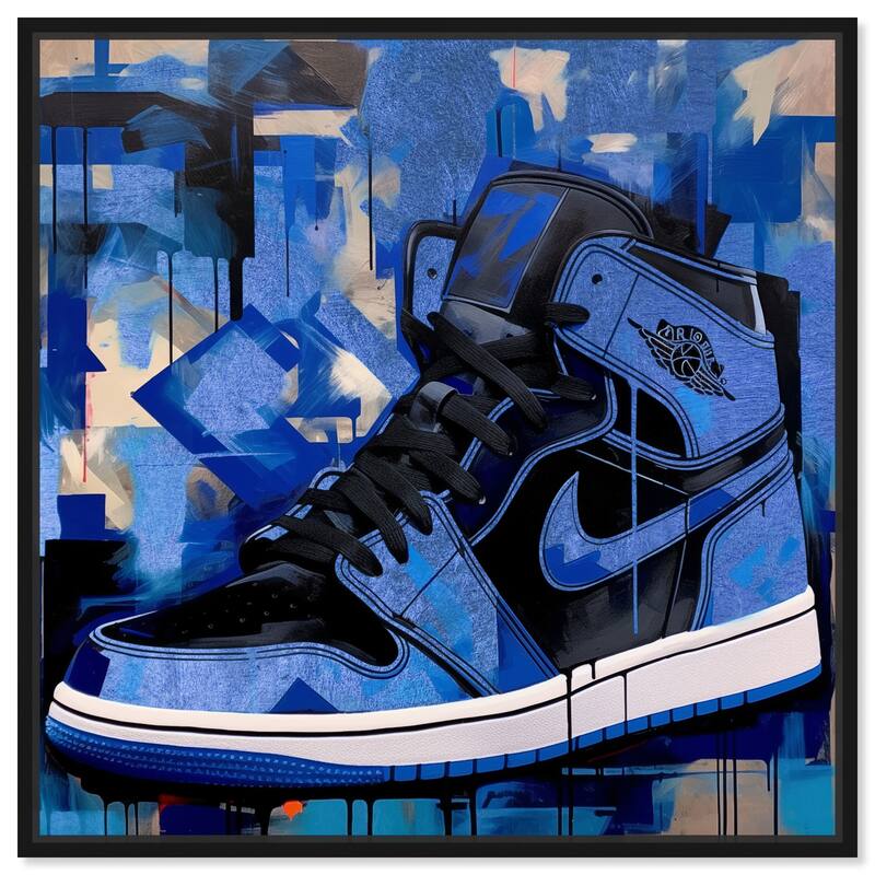 Notoriart Blue Brush Sneakers Framed Sneaker 1 Piece Canvas Wall Art - 41 x 41 - Black