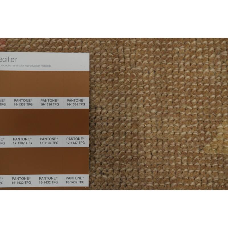 Hand Knotted Transitional Wool Carpet Brown Oushak Rug Geometric Area Rug - 12' 10'' X 9' 3''