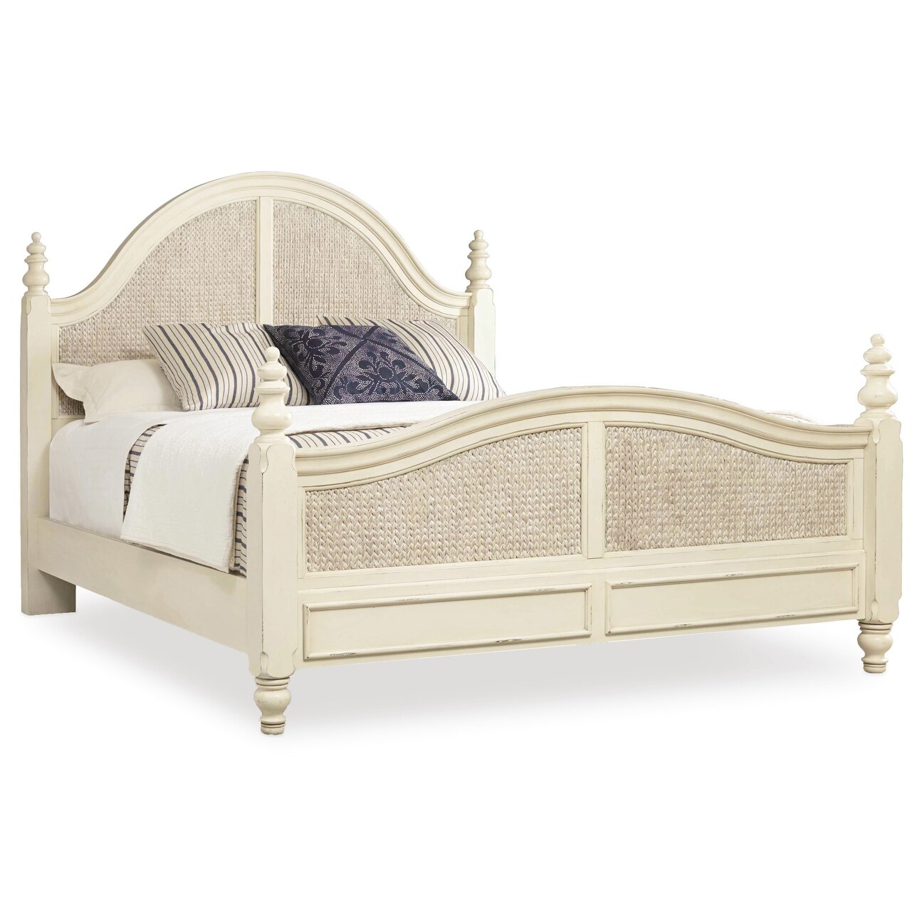 Hooker Furniture 5900 90266 Sandcastle 82 Wide King Size Rubberwood Coastal Style Panel Bed With Seagrass Accent
