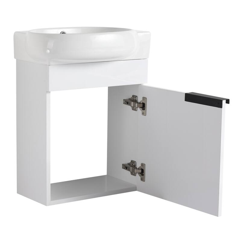 Compact Bathroom Vanity with Sink, Oval Single Ceramic Sink Bathroom Cabinet for Small Bathroom