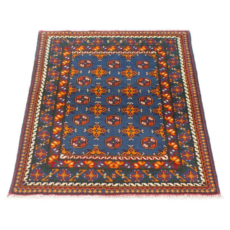ECARPETGALLERY Hand-knotted Afghan Blue Wool Rug - 3'4 x 4'11
