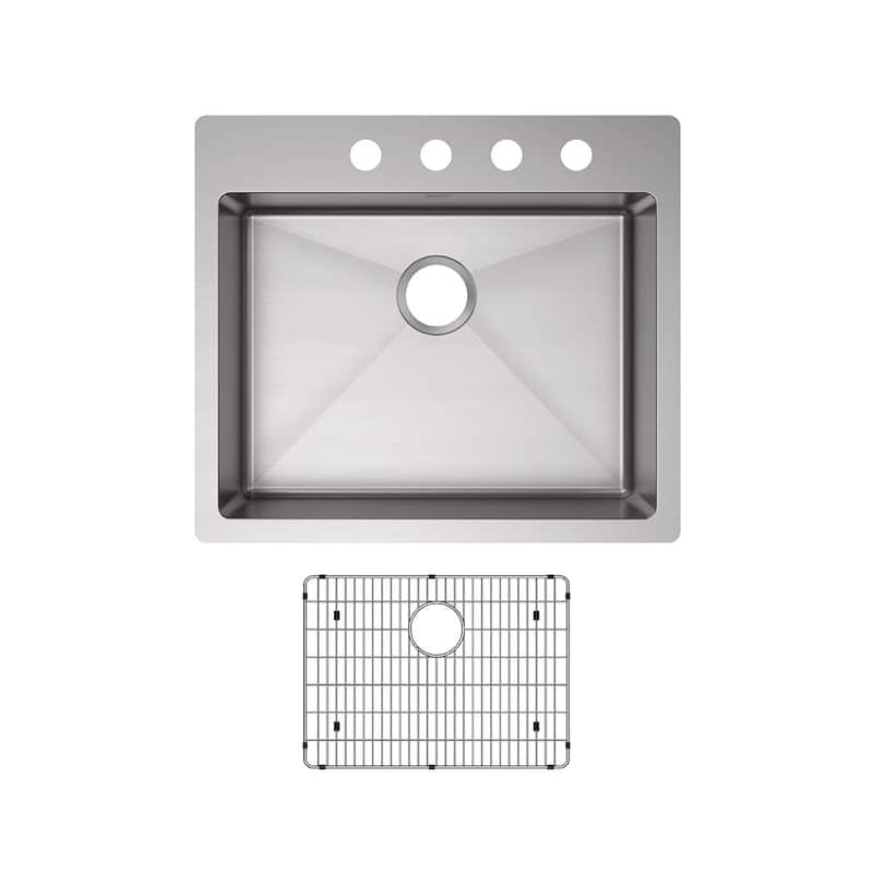 Elkay Crosstown Stainless Steel 25" x 22" x 6", Single Bowl Dual Mount ADA Sink Kit - Four Faucet Holes