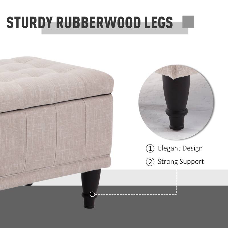 Linen Storage Bench with Soft Close Lid Upholstered Seat Hidden Compartment Hardwood Legs for Entryway or Bedroom
