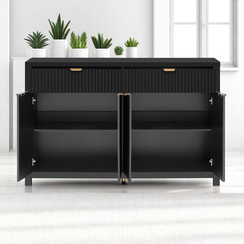 Wave-Grain Sideboard Buffet Cabinet with Drawers and Adjustable Shelves, 55in Console Table with Aluminum Handles