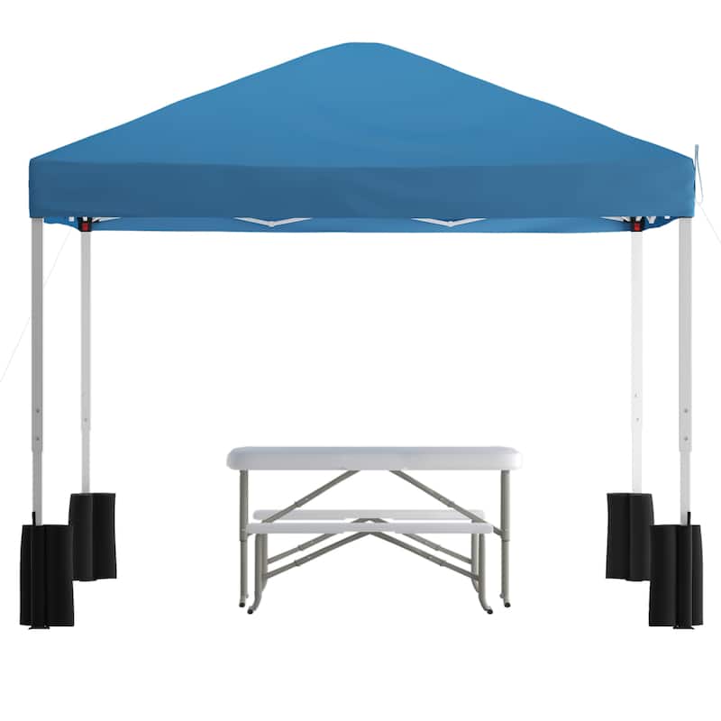 10' x 10' Pop Up Canopy - Wheeled Case - Folding Table with Benches Set