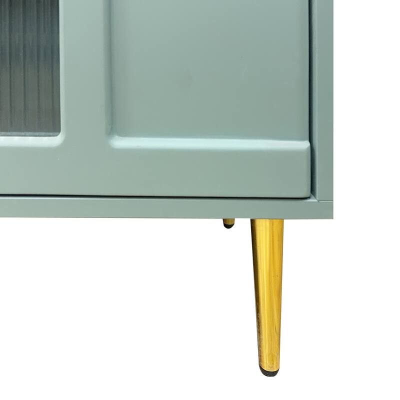 59.8" Mint Green Lacquered Wooden Cabinet with 4 Glass Doors - 59.8 inches L x 15.7 inches W x 33.7 inches H
