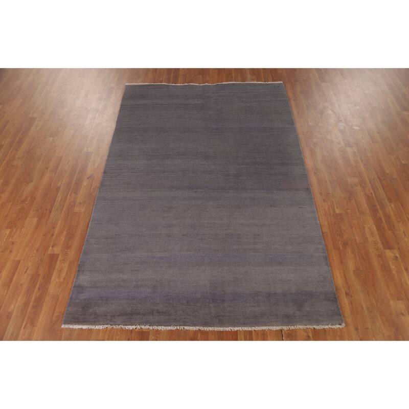 Striped Gray Blue Gabbeh Modern Area Rug Hand-Knotted Wool Carpet - 5'5"x 8'1"