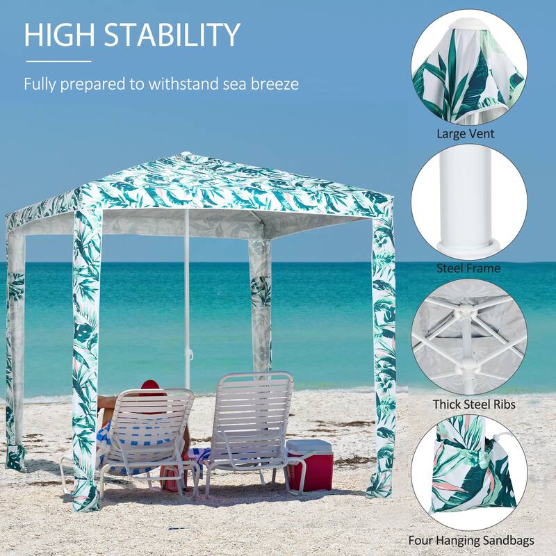 Outsunny Quick Beach Cabana Canopy Umbrella, 6.5' Easy-Assembly Sun-Shade Shelter with Sandbags and Carry Bag, Cool UV50+