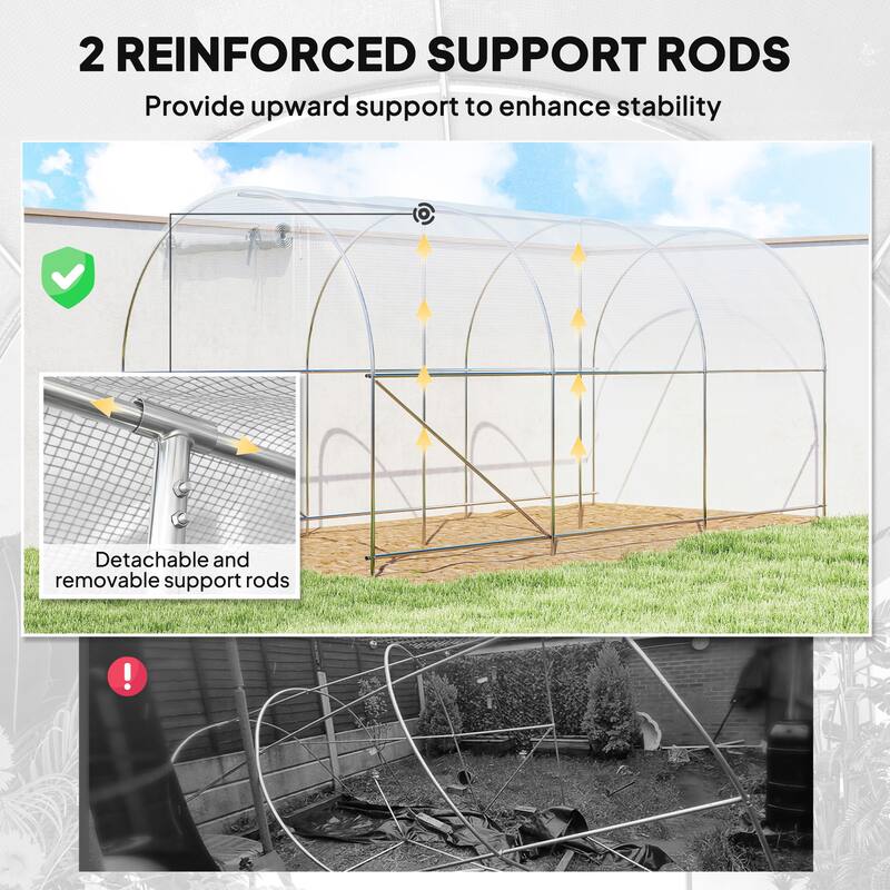 Outsunny 14.6'x6.5'x6.6' Hoop House Greenhouse , Walk-in Tunnel Greenhouse with PE Cover