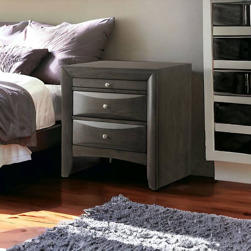 25" Dark Brown Three Drawer Nightstand