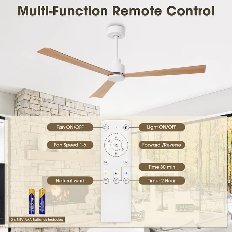 52-inch Farmhouse White Remote Indoor Ceiling Fan without Lights