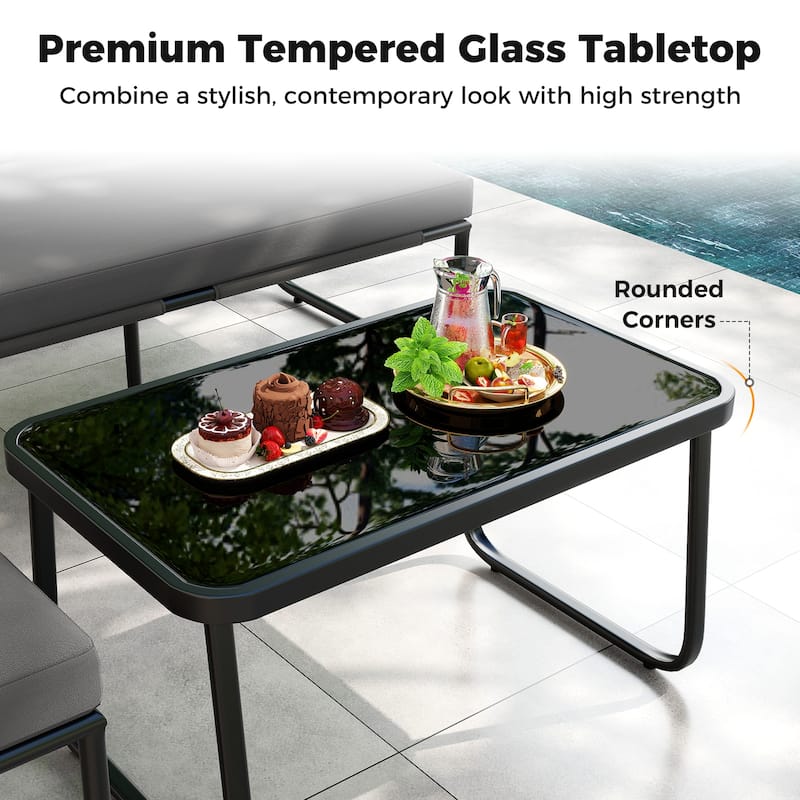 Gymax Set of 4 Patio Furniture Set w/Cushions & Tempered Glass Coffee