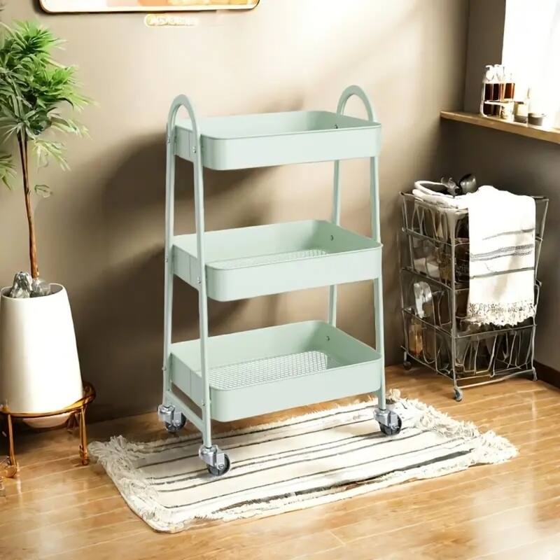 3-Tier Metal Rolling Utility Cart Multifunctional Organizer with Handle and Lockable Wheels - 17.4"D x 12.04"W x 31.02"H