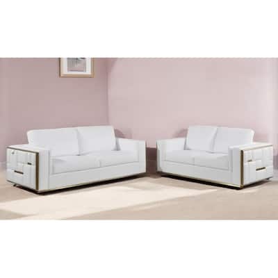 HomeRoots Two Piece White Italian Leather Five Person Seating Set