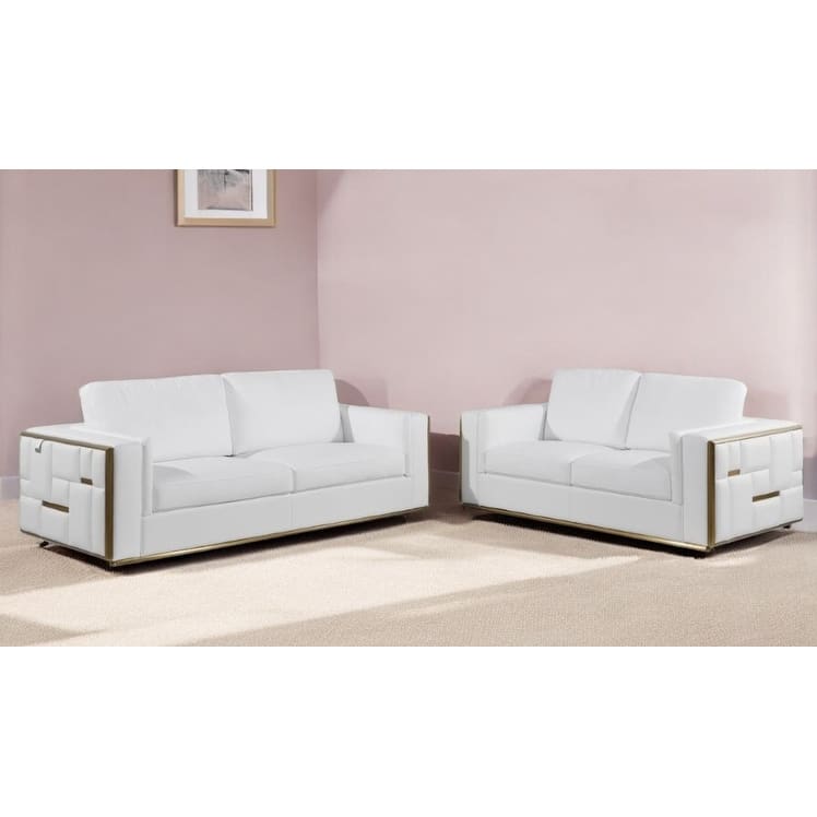 HomeRoots Two Piece White Italian Leather Five Person Seating Set