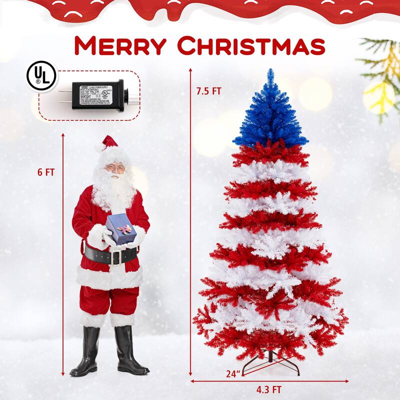 Costway 7.5 FT Patriotic Pre-Lit Artificial Christmas Tree with 1341 - See Details