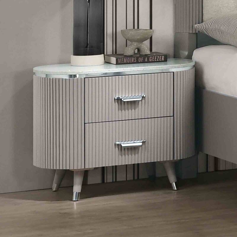Modern Contemporary Light Gray 4 Pc Bedroom Set Upholstered Bed Nightstand Dresser Mirror