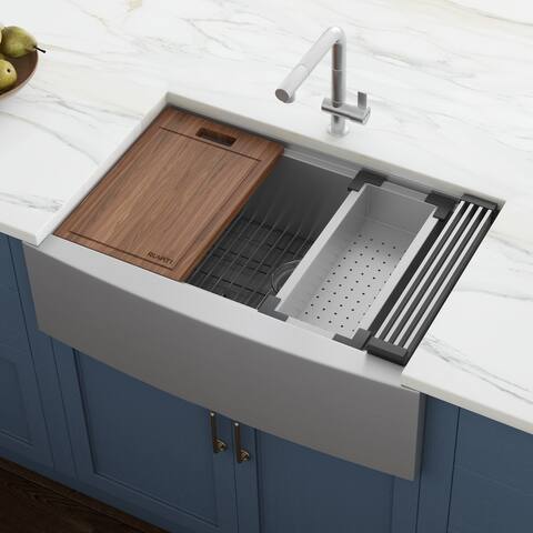 Ruvati 36-inch Apron-front Workstation Farmhouse Kitchen Sink 16 Gauge Stainless Steel Single Bowl - RVH9300 - 36 x 22