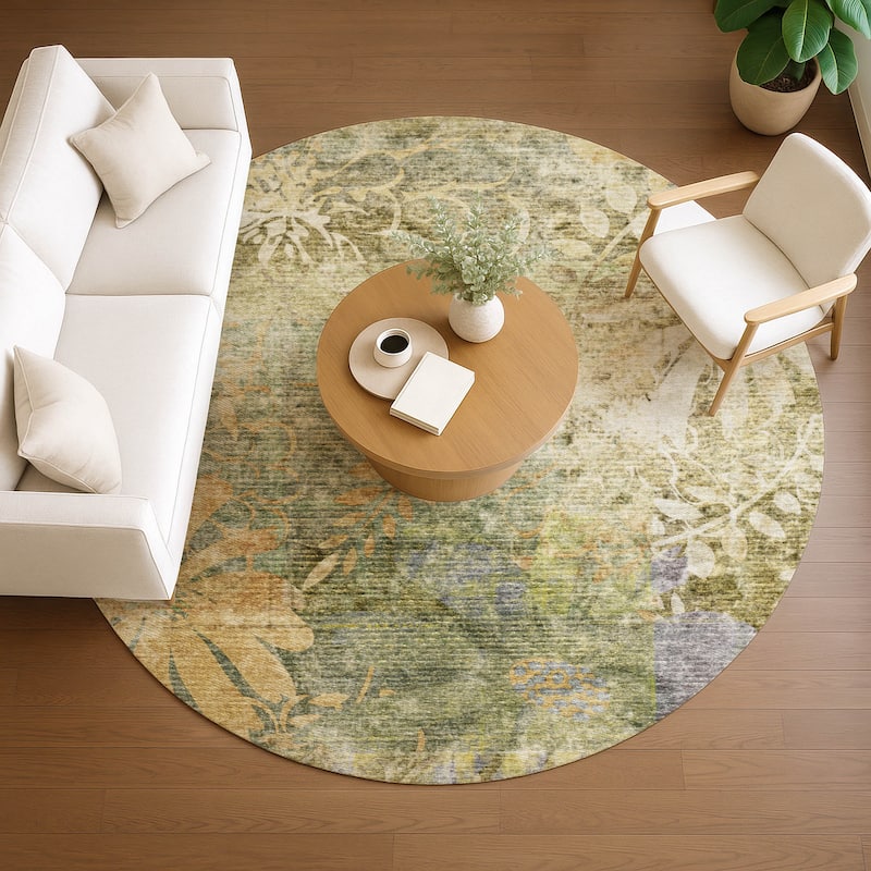 Machine Washable Indoor/ Outdoor Modern Floral Chantille Rug