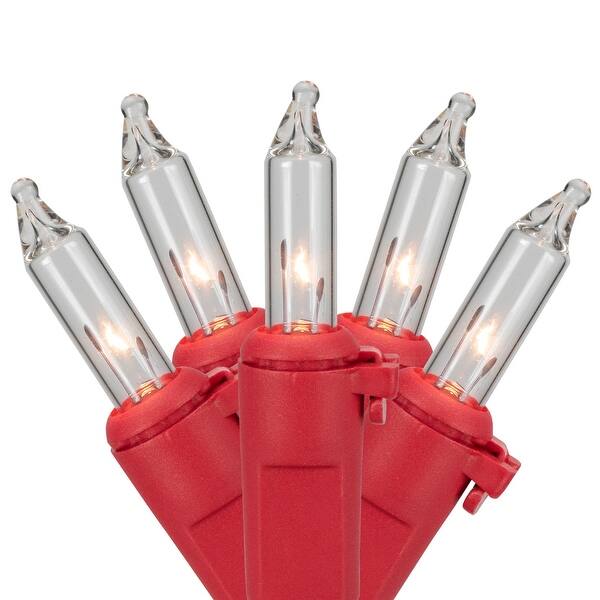 50Count Clear Mini Christmas Light Set 10ft Red Wire 10' Bed Bath