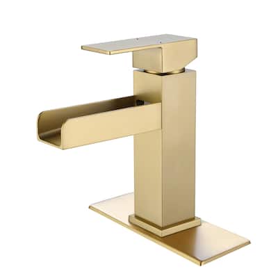 Modland Single Hole Solid Brass Waterfall Bathroom Faucet with Deck Plate