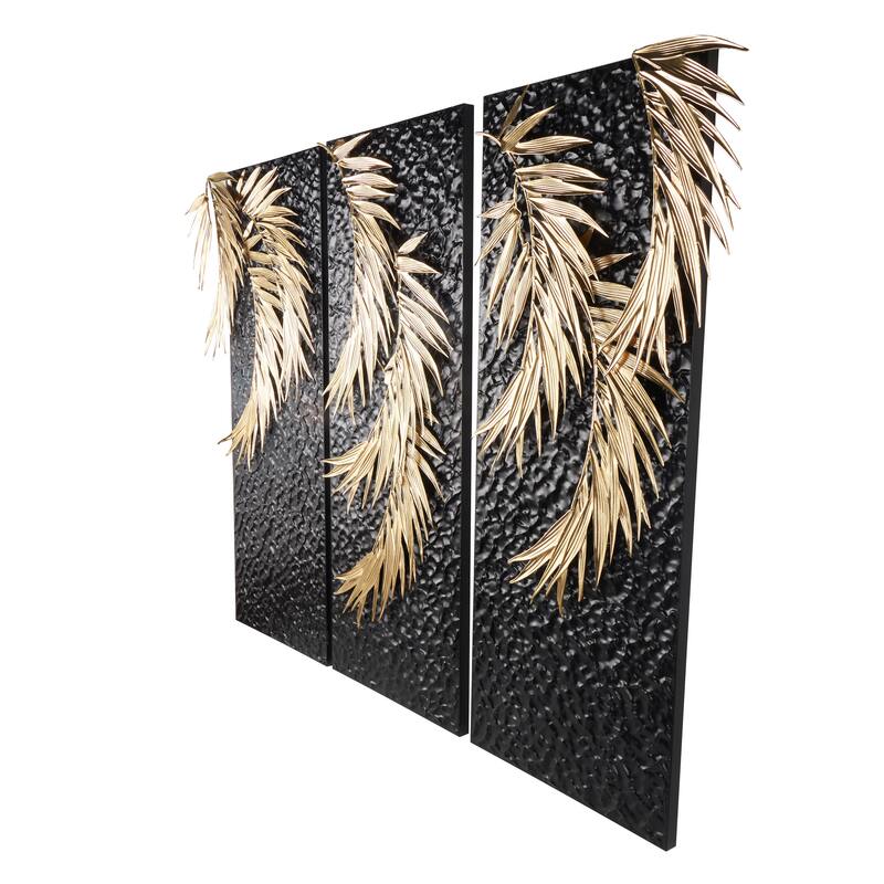 Black Metal Abstract Home Wall Decor with Gold Accents (Set of 3)