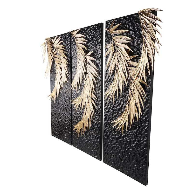 Metal Abstract Home Wall Decor with Gold Accents - Set of 3 Black - Roche River Decor