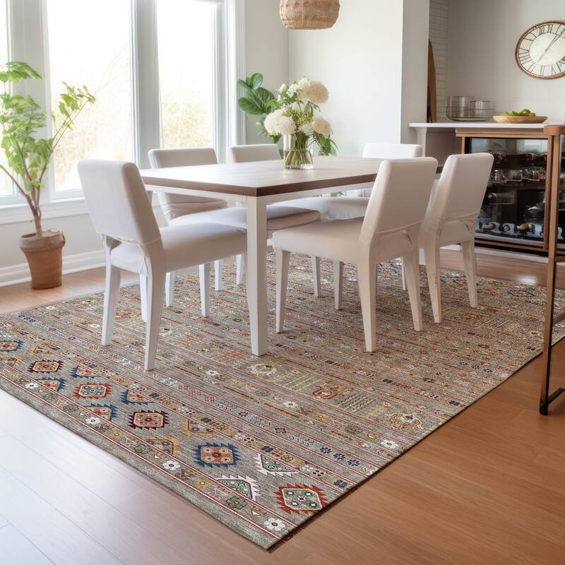 Machine Washable Indoor/ Outdoor Boho Moroccan Chantille Rug