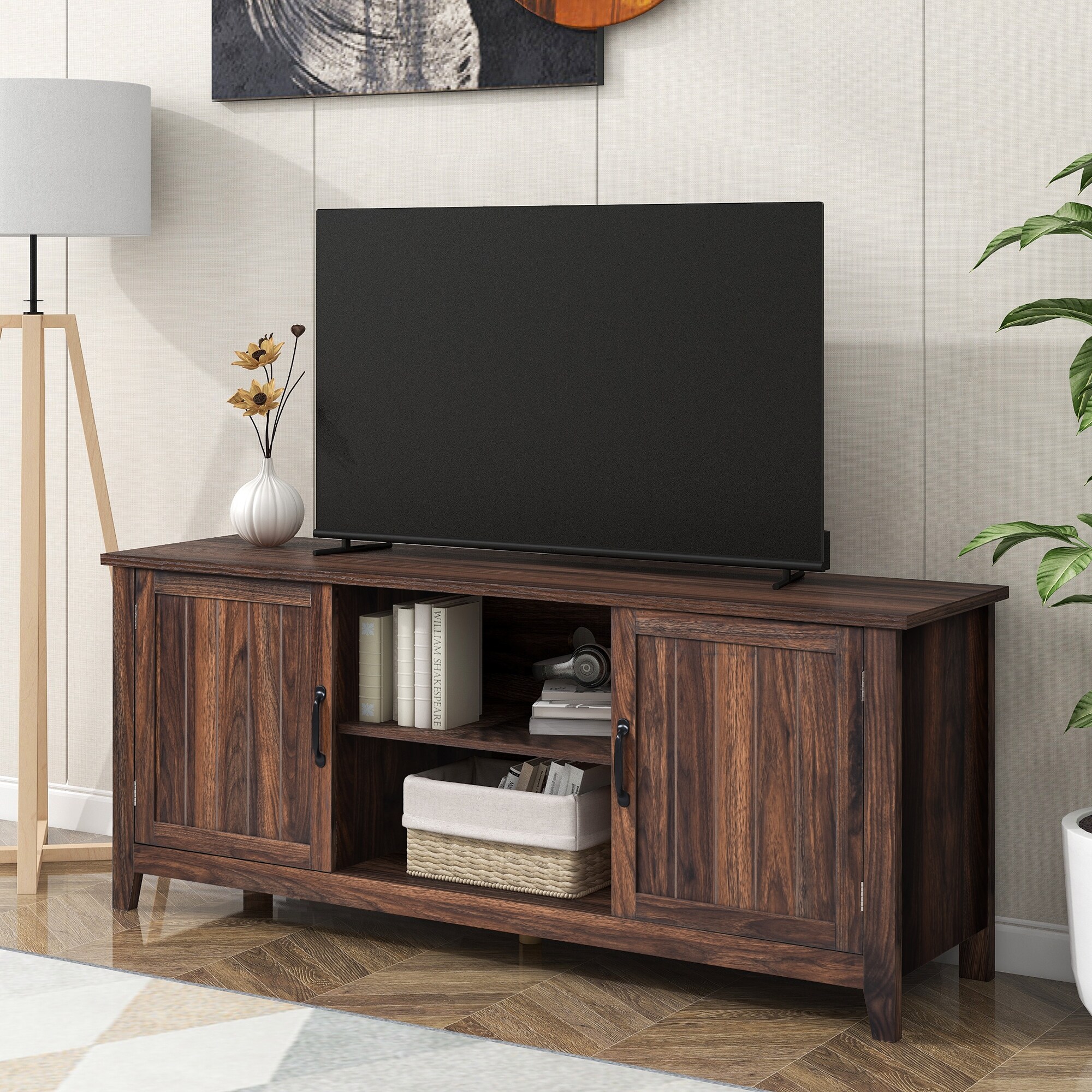 57''W Retro 2 Door Cabinet TV Stand Sideboard TV Console up to 60