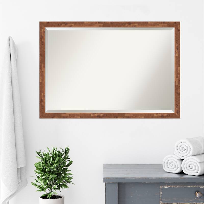 Beveled Wood Bathroom Wall Mirror - Fresco Dark Walnut Frame