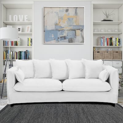 Summit Mid-century Modern White Fabric Upholstered Sofa
