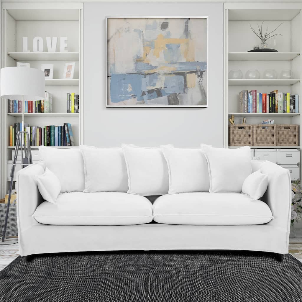 Summit Mid-century Modern White Fabric Upholstered Sofa
