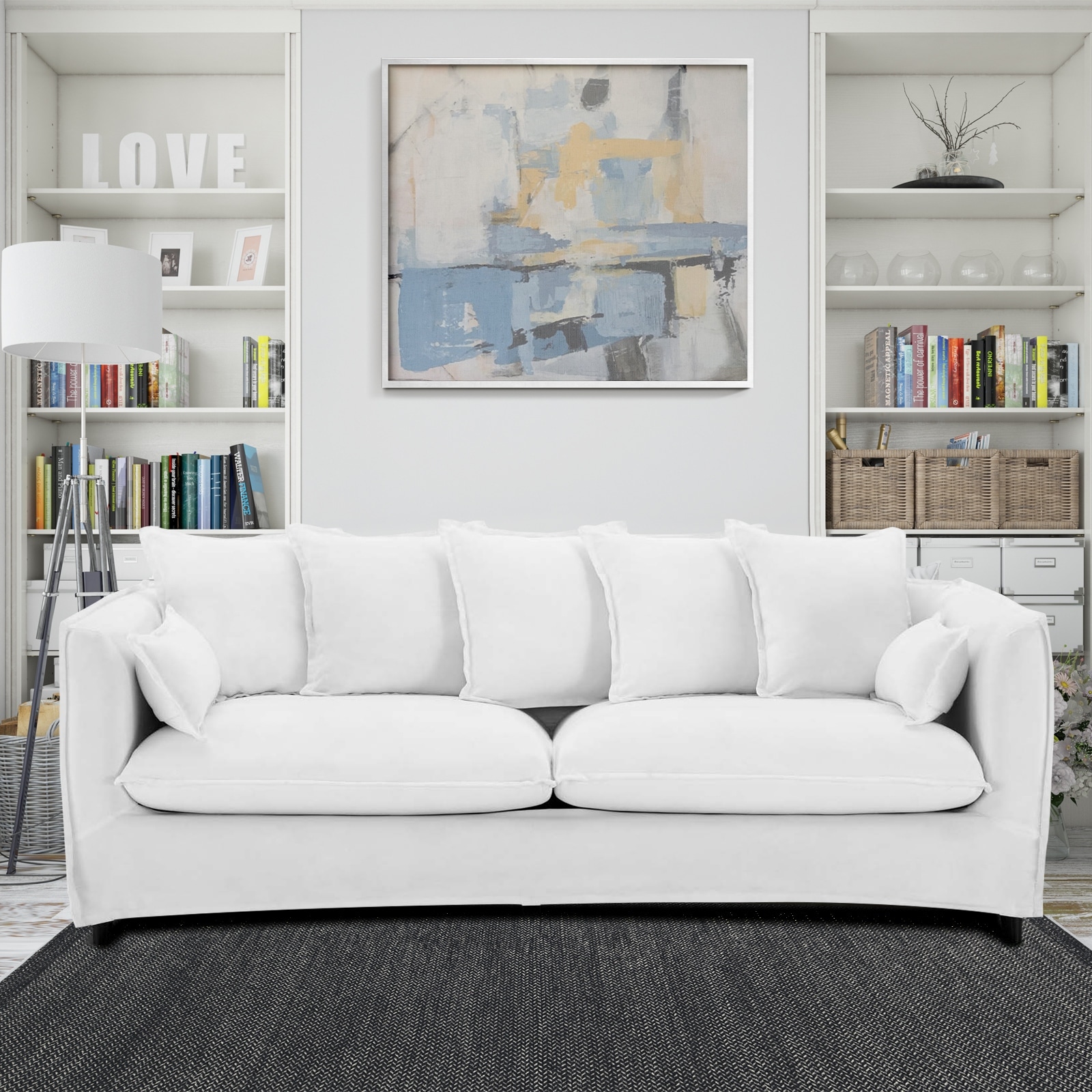 Summit Mid-century Modern White Fabric Upholstered Sofa