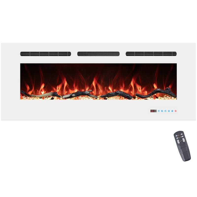 48 in. Electric Fireplace Inserts, Wall Mounted with 13 Flame Colors, Thermostat in White - 48 IN