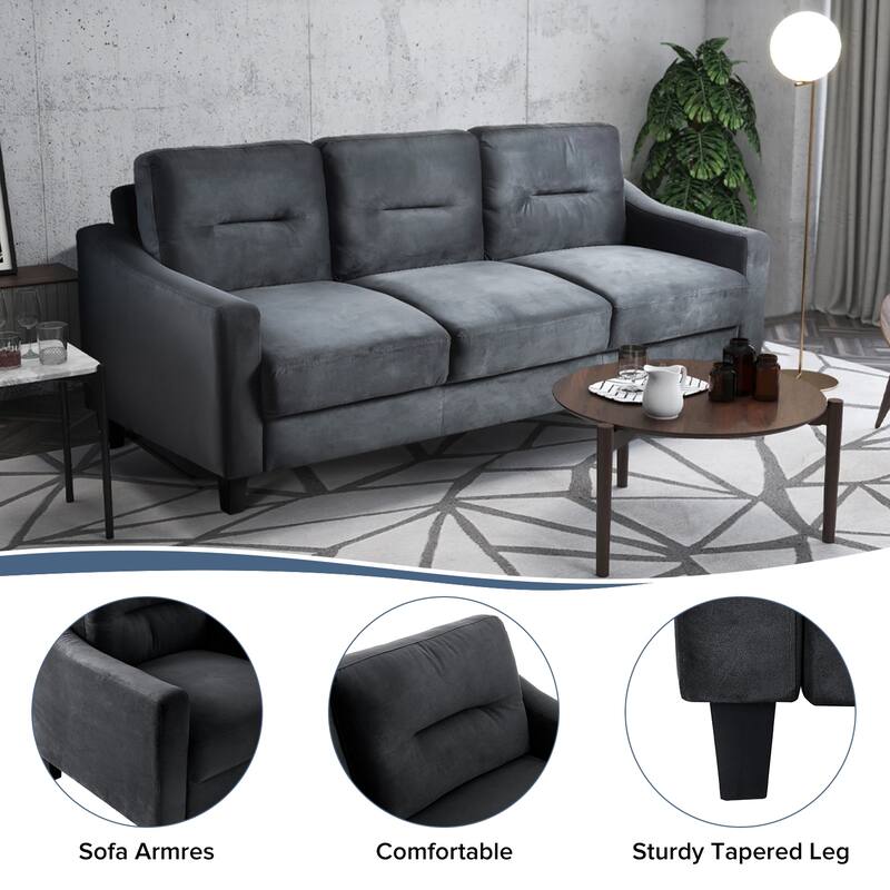 76.7" Velvet 3-Seater Sectional, Detachable Cushions