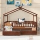 preview thumbnail 2 of 13, Full Size Wooden House Bed with Two Drawers and Fence for Boys, Girls and Bedroom