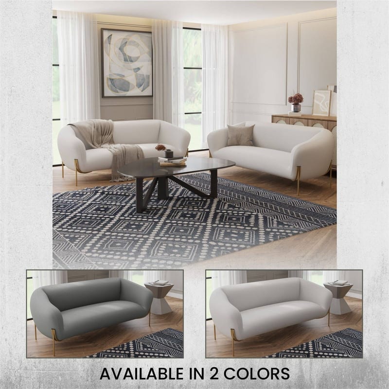 Zuno Modern Velvet Upholstered 3-Seater Sofa with Curved Seamless Design Gold Metal Base Plush Foam Cushions Easy Assembly