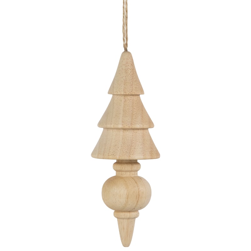 Set of 3 Natural Trees Wooden Christmas Ornaments 5.5"
