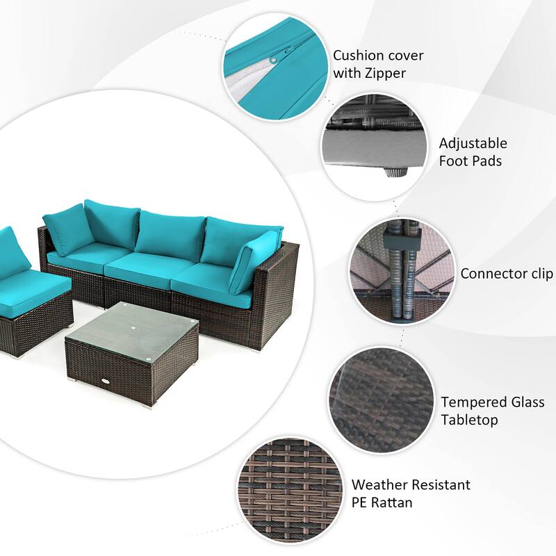 Costway 6PCS Patio Rattan Furniture Set 42'' Fire Pit Table Cover Sofa - See Details