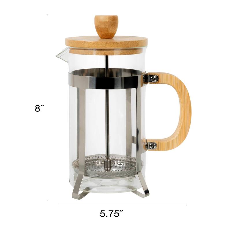 Glass and Stainless Steel French Press with Bamboo Lid and Handle