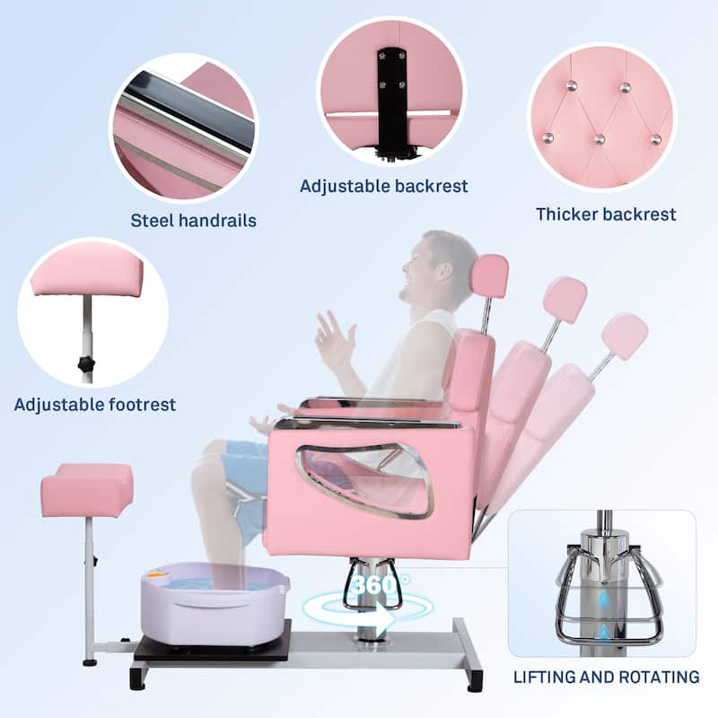 Pedicure Chair with Foot Spa Stool with Adjustable Pedicure Stand