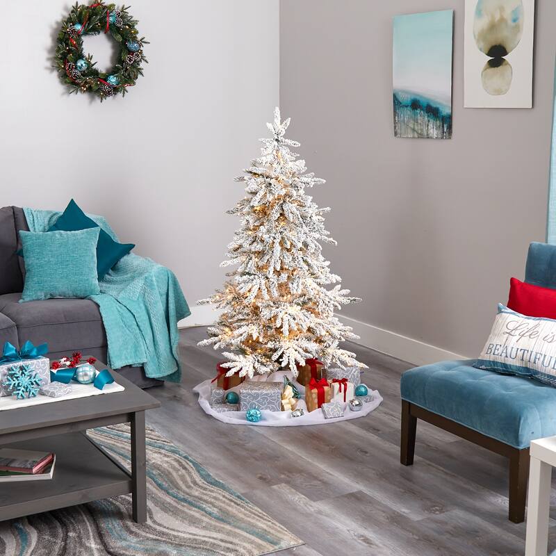 5ft Artificial Christmas Tree with Warm Lights & Bendable Branches - Holiday Decor - White - 60