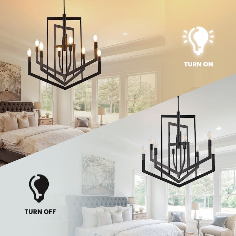 8-light Matte Black Rotatable Chandelier Pendant Lighting Fixture - 25 in